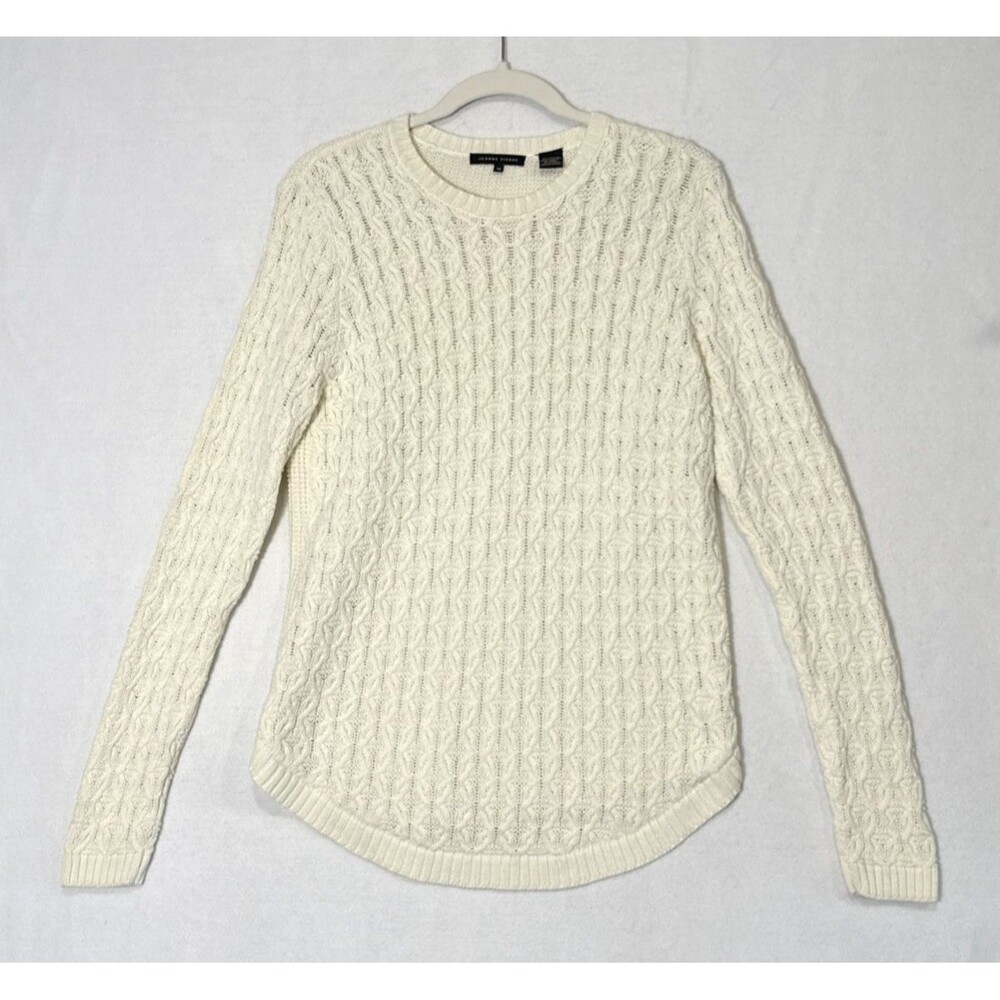 Jeanne Pierre Sz M Cream 100% Cotton Cable Knit Sweater Coastal Grandmother EUC